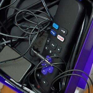 Roku Black Remote with Purple and Blue Accents